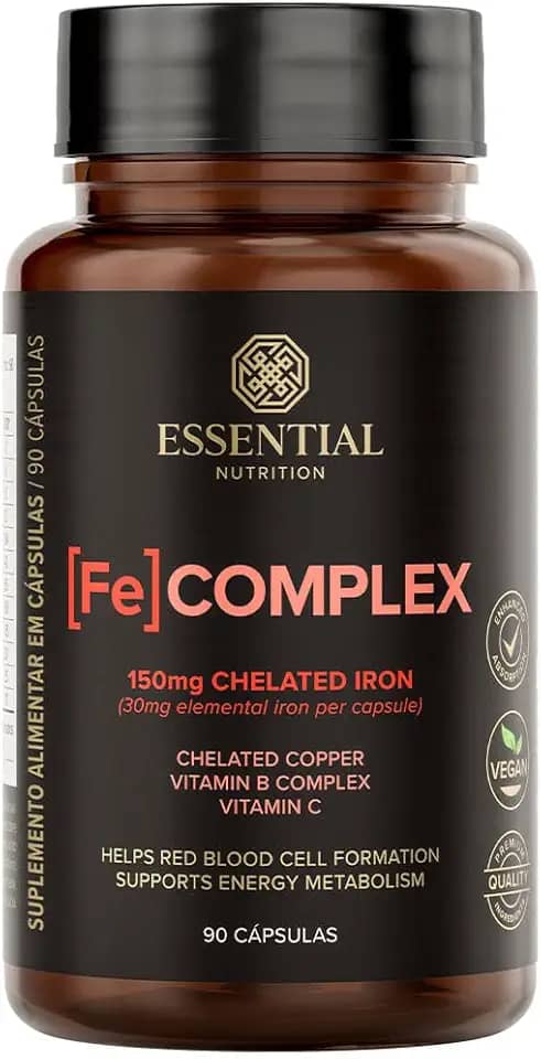 Essential Nutrition - [FE] Complex - Complexo de Ferro e Cobre Quelados + Vitamina C - 90 Cápsulas
