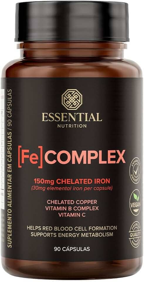 Essential Nutrition - [FE] Complex - Complexo de Ferro e Cobre Quelados + Vitamina C - 90 Cápsulas