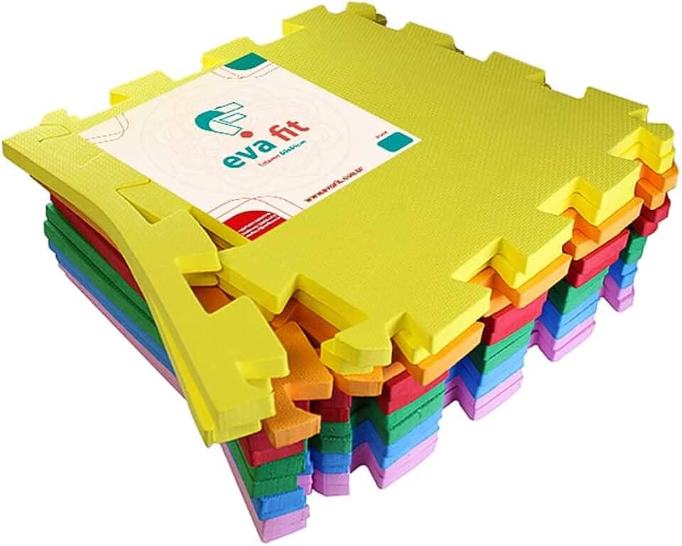 Kit Colorido 12 Placas Tapete Tatame EVA 50x50x1cm 10mm