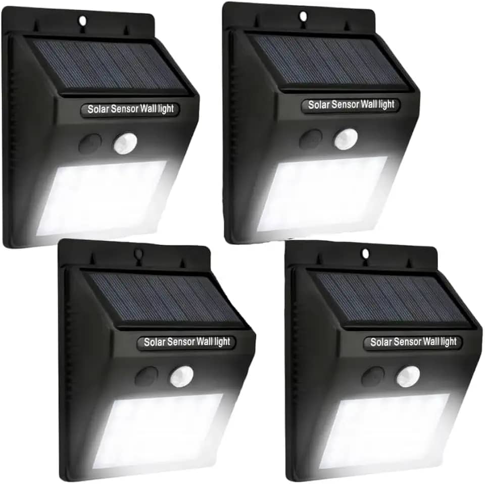 Kit 4 Arandelas Luminária Solar LED com Sensor de Presença Segurança | Luz Automática Externa Parede Jardim IP65 Resistente à Água Premium