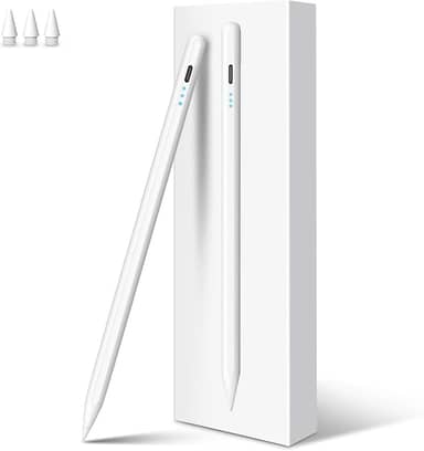 Caneta Touch Alta Precisão e Sensibilidade 2018-2025,Digiroot 4 Mins Fast Charge Pencil Para Apple iPad Air 3-5/M2/M3, iPad Pro 11"/12,9"/M4, iPad Mini 5/6, iPad 6-11 (Branco) com rejeição de palma