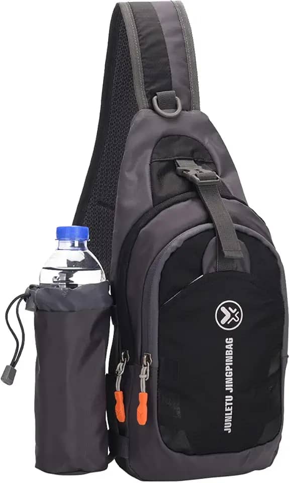 Mochila tiracolo impermeável, resistente ao desgaste, bolsa transversal com suporte de garrafa de água removível, para esportes, bicicleta, trilhas, viagens (verde), Preto, M