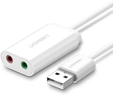 UGREEN Adaptador de placa de som USB para entrada de áudio com fone de ouvido duplo TRS de 3 pólos de 3,5 mm e microfone USB para Aux Conversor de áudio externo de 3,5 mm para Windows Mac Lin
