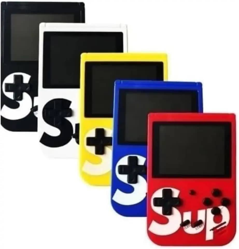 Mini Game Portátil Sup Game Box Plus com 400 Jogos, espelhamento da imagem e áudio na TV. Temos ele na cor Preto, Azul, Vermelho e Branco, acompanha os cabos e a bateria.