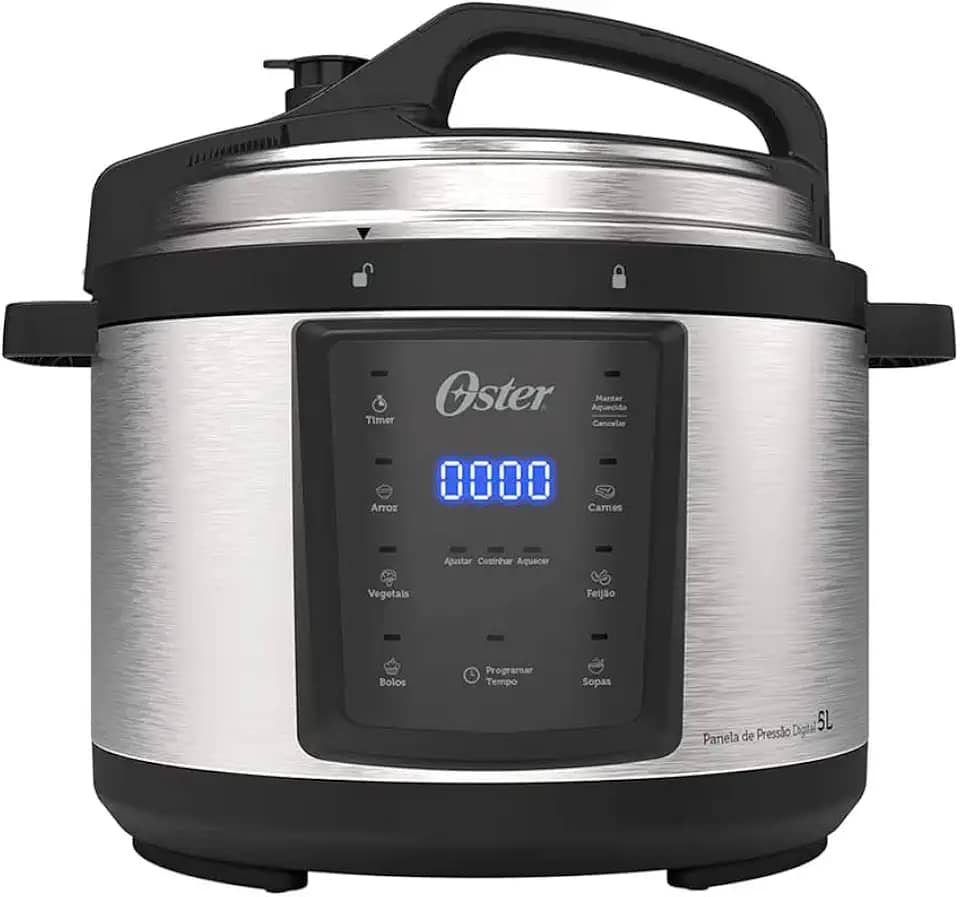 Panela de Pressão Elétrica Oster, Digital, 5L, 220V, Inox/Preta, 900W, OPAN920