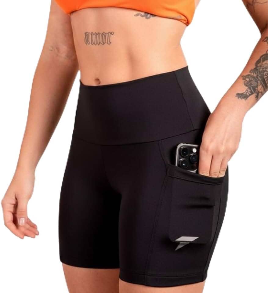 Short Academia Feminino Fitness com Bolso de Compressão Bermuda Feminino Corrida