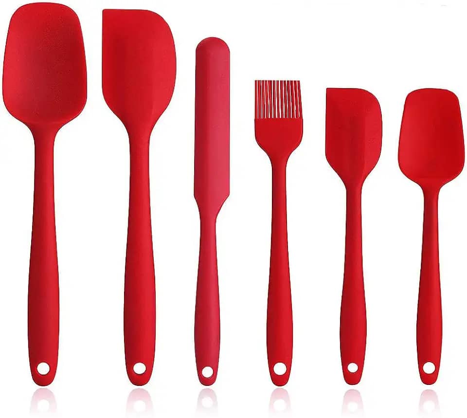 Kit de colheres escumadeiras e espatulas de silicone 6 peças (VERMELHO)