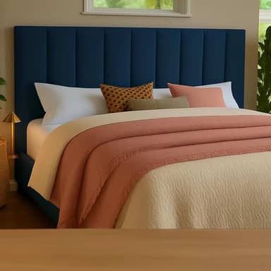 Cabeceira Modular Para Cama Queen – Estofada Com Fita Dupla Face De Fixação Sem Furos Na Parede (Azul)