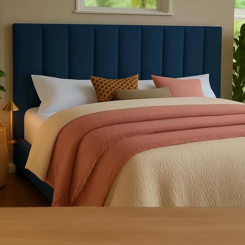 Cabeceira Modular Para Cama Queen – Estofada Com Fita Dupla Face De Fixação Sem Furos Na Parede (Azul)