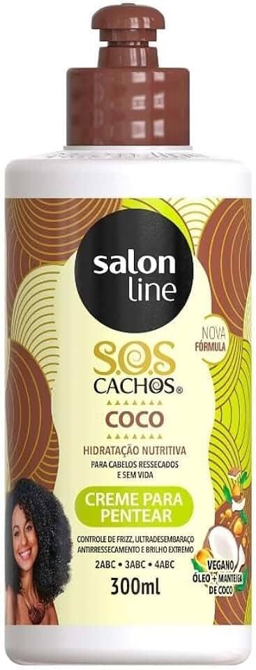 Salon Line, Creme de Pentear, S.O.S Cachos, Óleo de Coco, Vegano - Para Cabelos Ondulados, Cacheados e Crespos, 300 ml