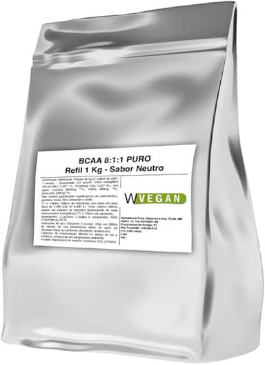 WVegan BCAA 8:1:1 Puro, Suplemento Vegano em Pó, 1kg Refil, Sabor Neutro, com Leucina, Valina e Isoleucina, para Desenvolvimento Muscular