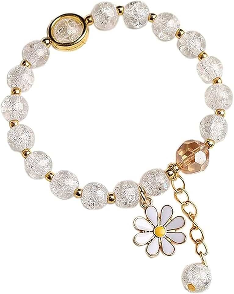 Pulseiras de cristal para mulheres, pulseira elástica com contas e margaridas empilháveis, joias ajustáveis, presente de Natal e aniversário