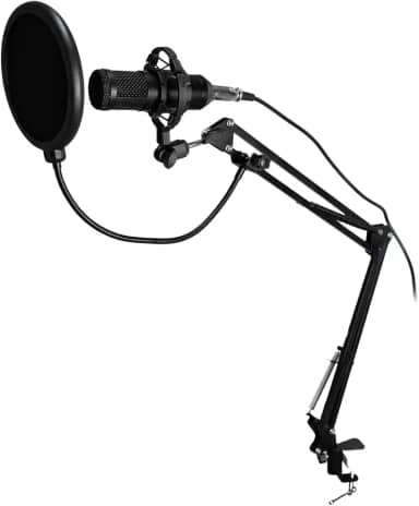 Microfone Condensador Profissional com Braço Suporte Articulado e Placa de Som com Captação Cardioide para Transmissão ao Vivo Podcast Estúdio Dublagem
