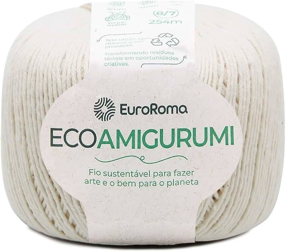 Linha para Crochê, Ecoamigurumi, Cru, 8/7 Fios, 160 grs, 254 mts, Euroroma