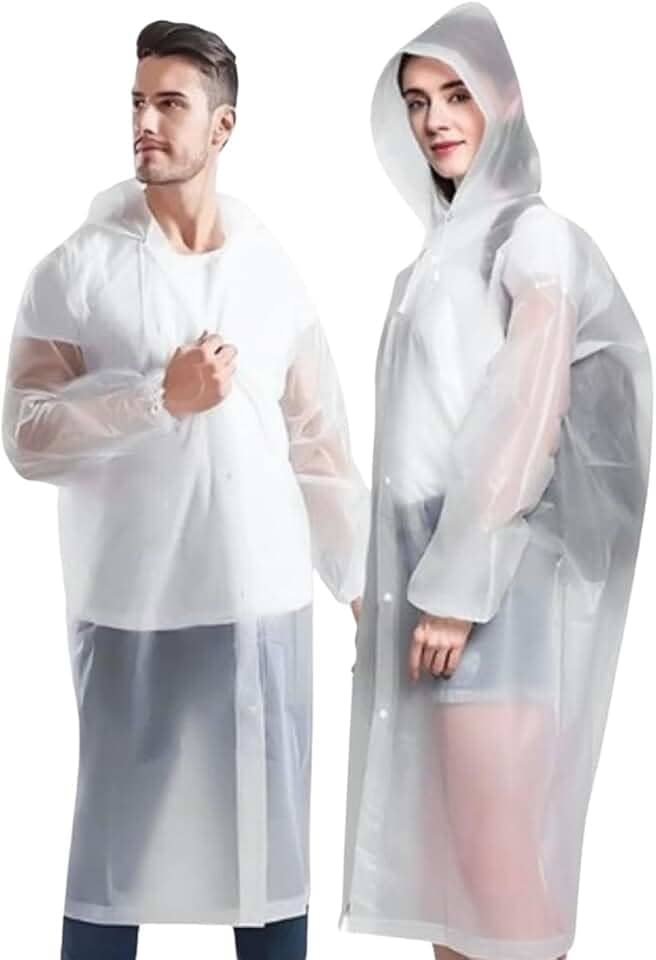 Capa de Chuva Adulto Unissex EVA Branco Transparente com Capuz Ajustável Impermeável Reutilizável Shows Parques Viagens Passeios Poncho Masculina Feminina
