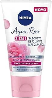 NIVEA Aqua Rose 3 em 1 150ml - Sabonete, Esfoliante e Máscara Facial - Com argila branca, ácido hialurônico e água de rosas orgânica, o sabonete tem benefícios antioxidantes e hidratantes