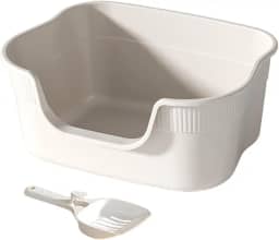 ShengQuanHao Caixa de Areia para Animais de Estimação com Abertura Superior, Caixa de Areia para Gatos com Entrada Baixa E Semifechada para Salas de Estar de Canto, Bege