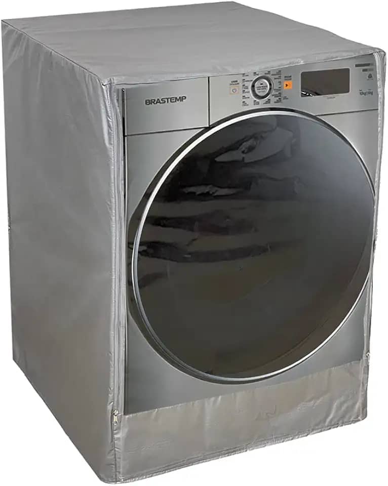 Capa Maquina Lava e Seca Brastemp 10 kg Abertura Frontal Transparente com Ziper Cinza