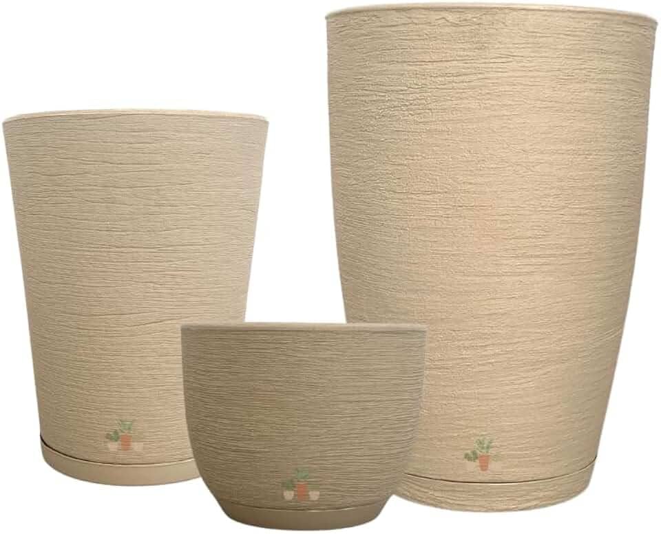 Kit 3 Vasos de Planta Decorativo Acabamento Grafiato com Alturas de 20, 31 e 44 cm (Areia)