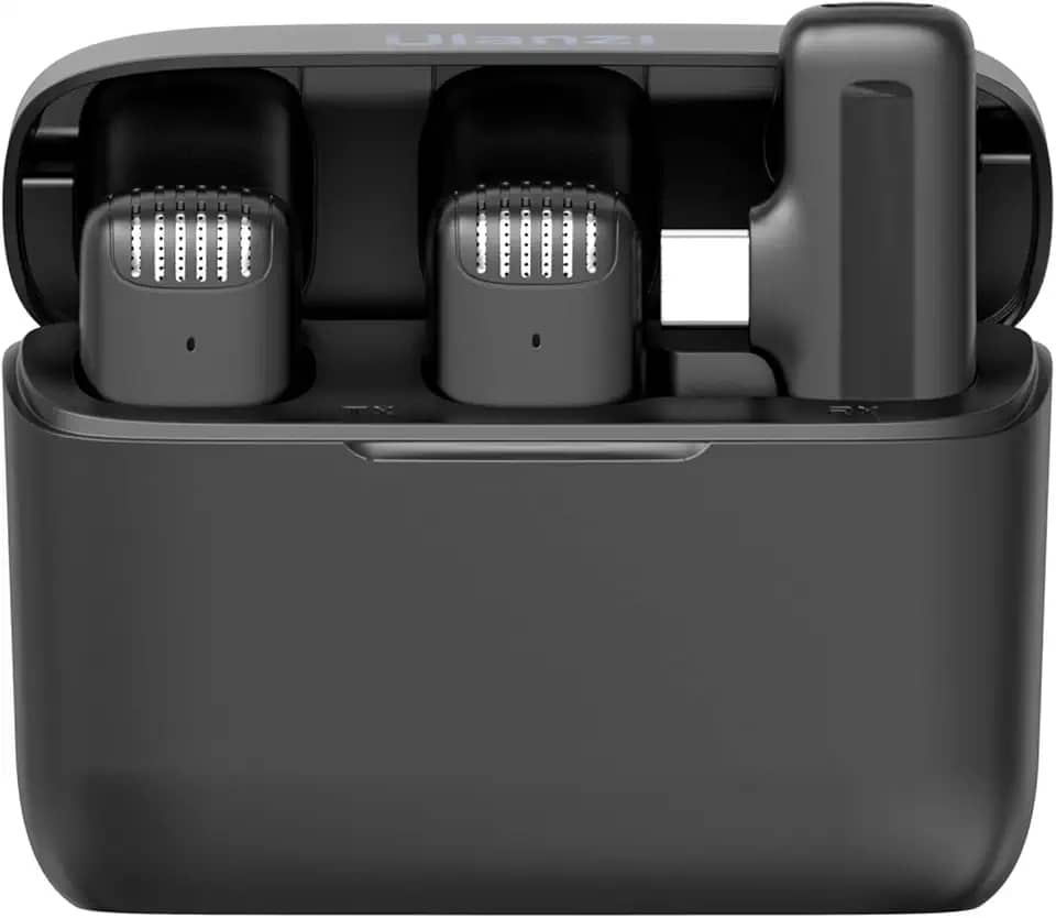 [para Android] ULANZI Microfone de lapela sem fio J12 para telefone USB C, microfone plug-play 2 em 1 com capa de carregamento para telefone entrevista de gravação de vídeo