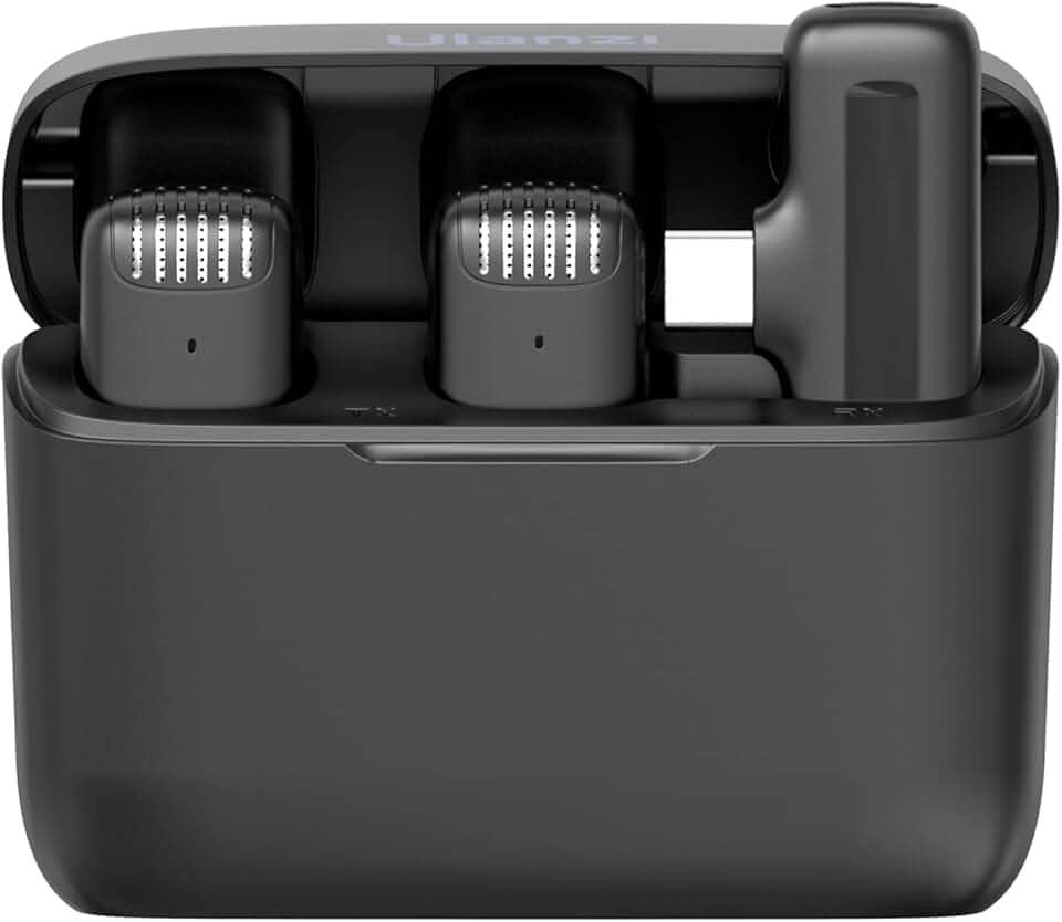 [para Android] ULANZI Microfone de lapela sem fio J12 para telefone USB C, microfone plug-play 2 em 1 com capa de carregamento para telefone entrevista de gravação de vídeo