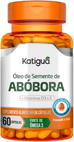 Óleo de Semente de Abóbora, Com Vitaminas E & D3, Sem sabor, Para Homens, Katiguá, 60 Cápsulas de 500mg, Prata