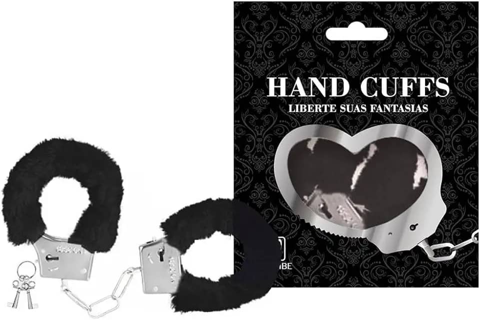 Algema Metal Fantasia Profissional Aço e Corrente Cromada Revestida em Pelúcia