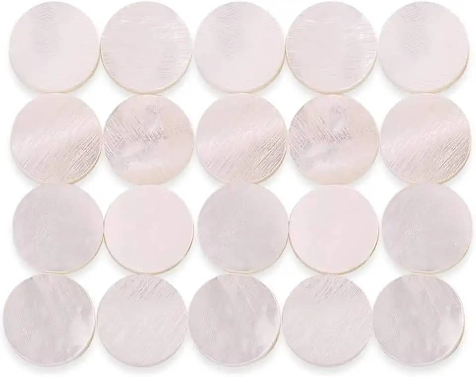 20 peças de incrustação de escala de guitarra, marcadores de 6 mm com pontos embutidos concha de pérola branca para violão, bandolim, baixo, ukulele, banjo, decoração