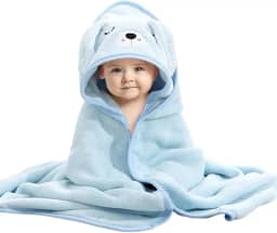 TOPAMIX Toalha de Banho para Bebê com Capuz Macia Absorvente Aconchegante Secagem Rápida Confortável (Azul)