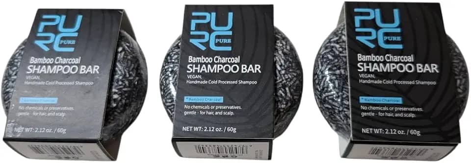 Shampoo Bambu Carvão Vegetal PURE Escurece Cabelo Barba Promove Crescimento Saudável Cabelos Secos Danificados Embalagem 3 Unidades escurecer branco escurecedor temporário
