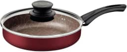Frigideira Reta Tramontina Paris em Alumínio com Revestimento Interno e Externo em Antiaderente Starflon Max Vermelho com Tampa de Vidro 24 cm 2,0 L