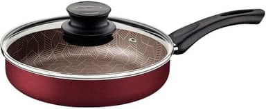 Frigideira Reta Tramontina Paris em Alumínio com Revestimento Interno e Externo em Antiaderente Starflon Max Vermelho com Tampa de Vidro 24 cm 2,0 L