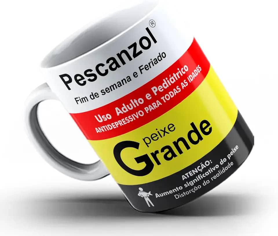 Caneca remédio Pescanzol pesca pescaria pescador (Branca)