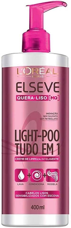 Creme de Limpeza Light Poo Elseve Quera Liso Elseve L'Oréal Paris 400 ml, L'Oréal Paris
