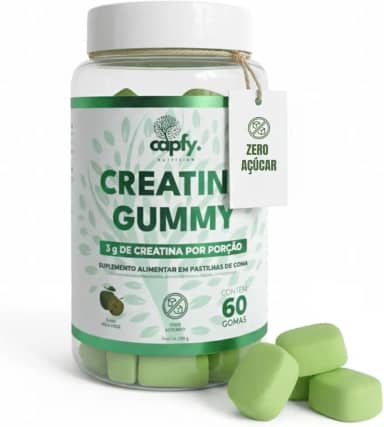 Creatina Gummy Capfy Nutrition 60 Gomas Zero Açúcar Sabor Maçã Verde 100% Pura 3g de Creatina Monohidratada por Dose