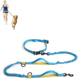 Coleira Passeio Guia Elástica para Corrida com Cão, Cinto Ajustável com Faixa Refletiva.