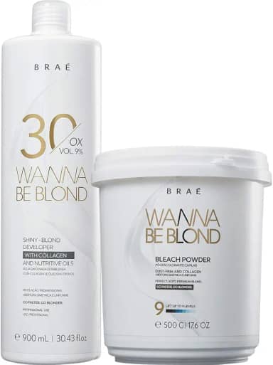 Kit Água Oxigenada 30 Volumes 9% 900ml + Pó Descolorante 500g Wanna Be Blond Braé