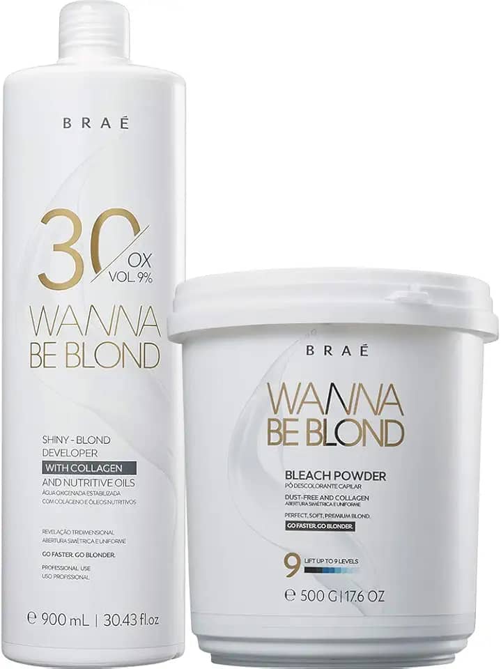 Kit Água Oxigenada 30 Volumes 9% 900ml + Pó Descolorante 500g Wanna Be Blond Braé