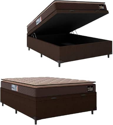 Cama Box Baú Casal Colchão Espuma D33 Pillow Top Millenium 138x188x60cm Marrom Hellen - Suporta até 120kg por Pessoa