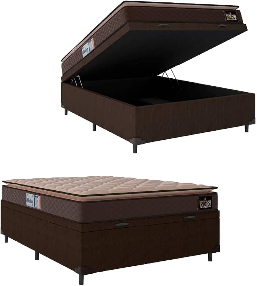 Cama Box Baú Casal Colchão Espuma D33 Pillow Top Millenium 138x188x60cm Marrom Hellen - Suporta até 120kg por Pessoa