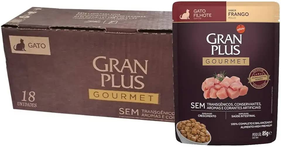 Ração Úmida GranPlus Gourmet Gatos Filhotes Frango 85g - Pack com 18 unidades
