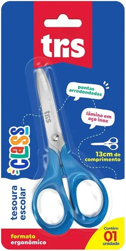Tesoura Escolar Class - 13Cm - Azul - Cart C/1 Un - Tris
