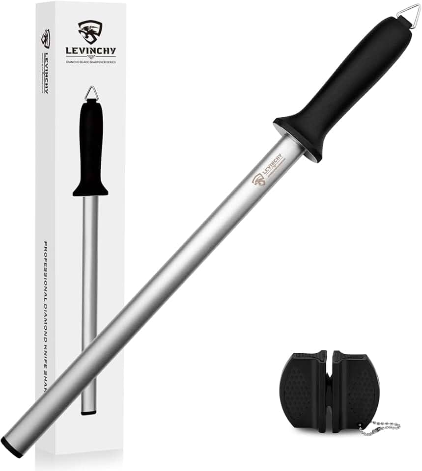 Aço de afiar facas de diamante – Aço de afiação profissional revestido com diamante de 30,5 cm, haste de afiação de facas premium para todas as facas, leve e durável