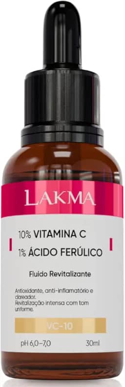 Serum Facial lakma Vitamina C 10% + Ácido Ferúlico 1% Ação antioxidante, Anti-inflamatória e Iluminadora