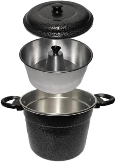 Kit Forma Pudim Banho Maria e Panela de Alumínio Preta Craqueada