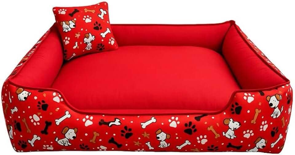 Caminha Pet Luxo com Fundo Impermeável – Cama Macia para Cachorro e Gato com Zíper Removível(Vermelho,GG - 70X60)