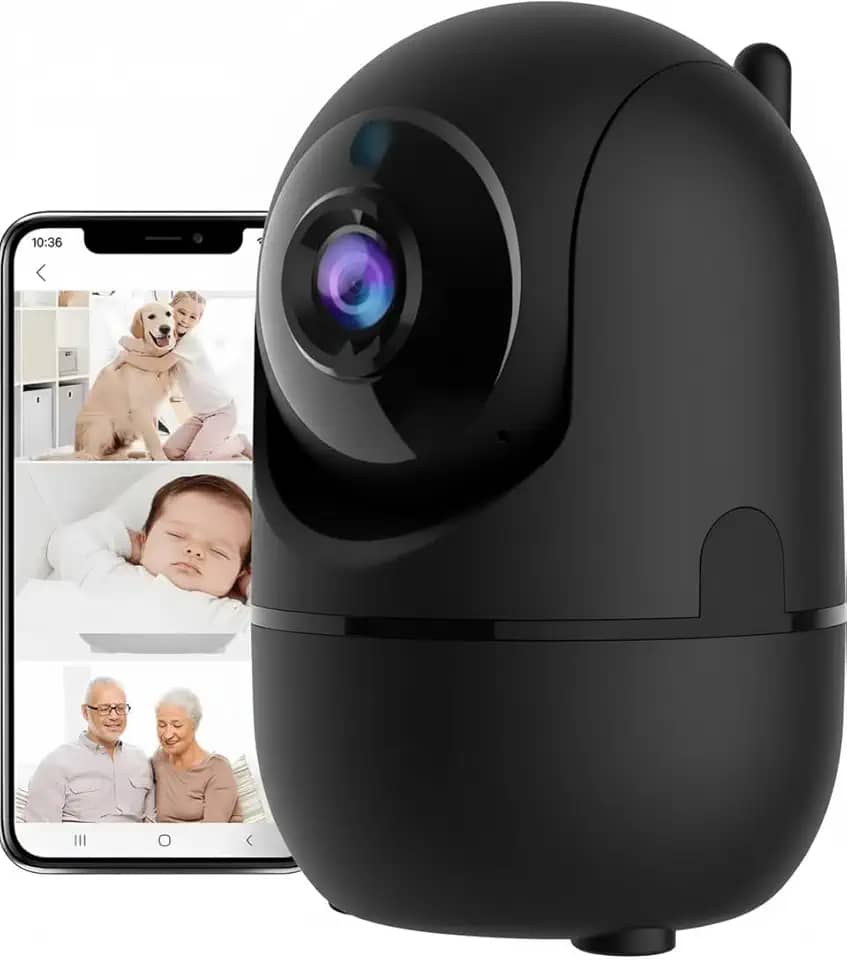 Camera IP WiFi Giratória 1080p Estilo Babá Eletrônica Pet Remota Com Visão Noturna Alerta De Movimento Microfone Infravermelho Sem Fio Interna Câmera Panorâmica Detecção de Movimento Compacta (Preto)