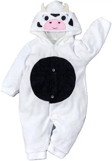 Conjunto Macacão Bebê Plush com Pantufa Lúdica – Gatinha, Porquinha, Vaquinha, Dino, Leão ou Cachorrinho – Fantasia Bordada 3D – Menino e Menina, de 0 a 12 Meses