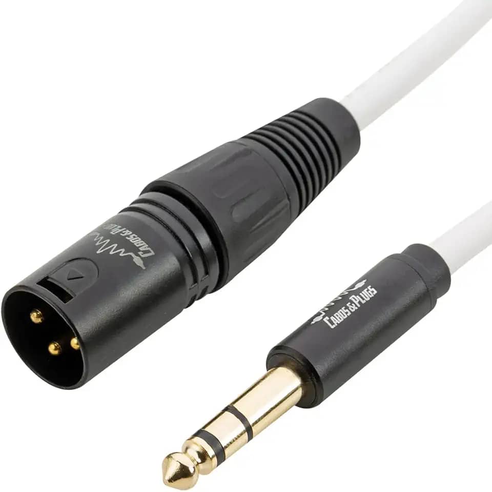 Cabo P10 Stereo TRS - XLR Macho fio branco, marca Cabos & Plugs cobre OFC conector banhado a ouro, para instrumentos musicais (1UN, 150cm)