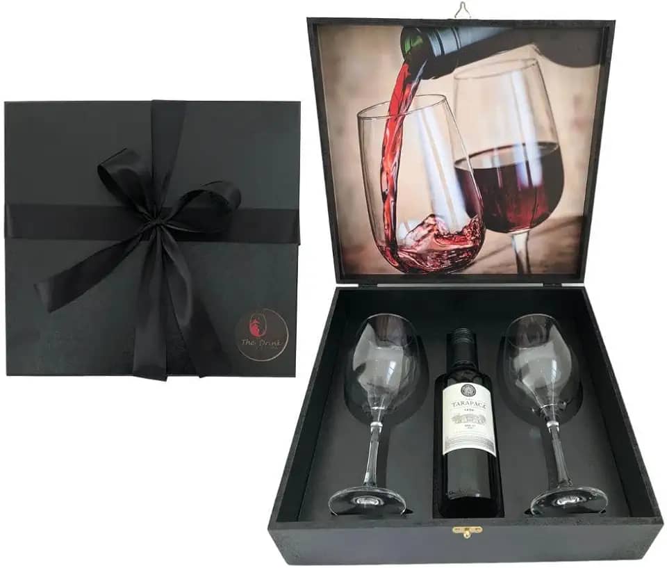 Box Premium Vinho Tinto 375ml Presente Wine 02 Taças Vidro